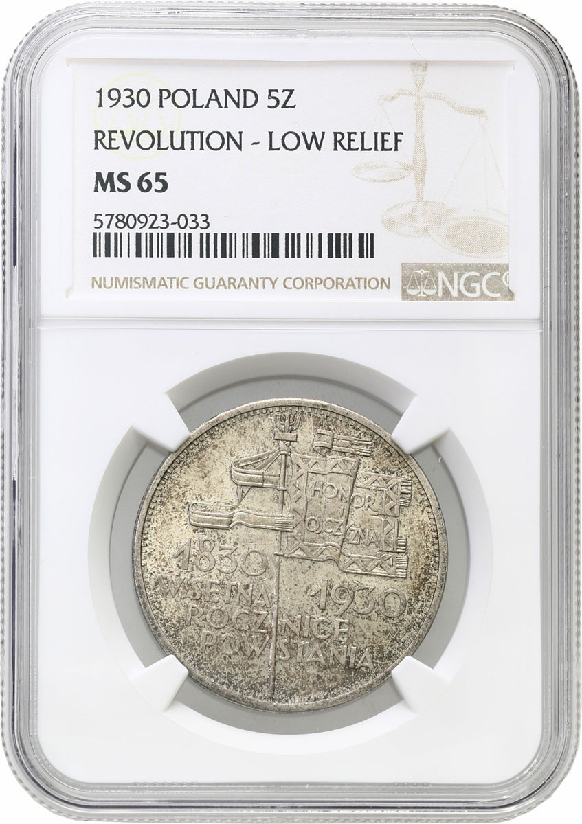 II RP. 5 złotych 1930 Sztandar NGC MS65 GABINETOWY (MAX)